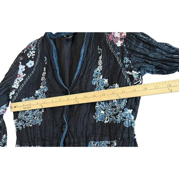 Citron Santa Monica Womens M Asian Floral cardigan Silk blend button up crinkle - Picture 5 of 7